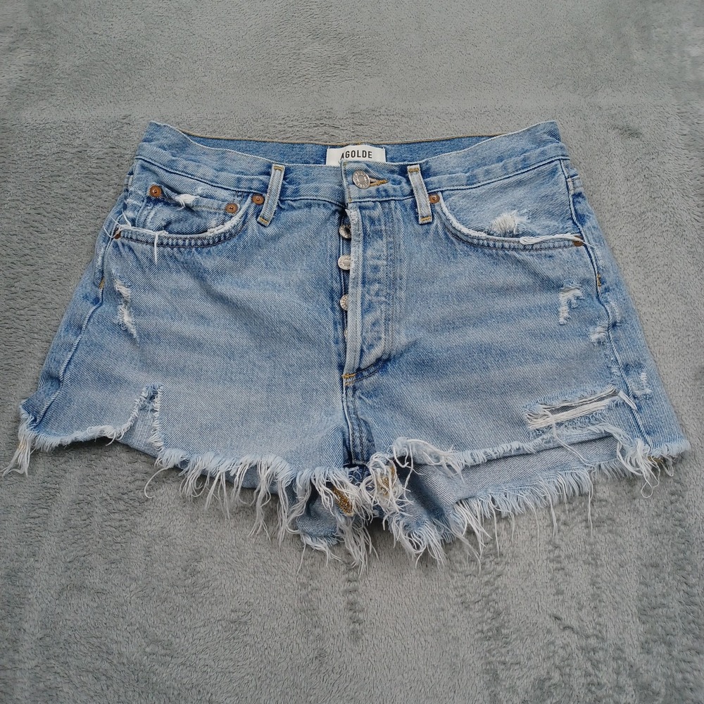 Agolde Shorts Womens 26 Blue Denim Pockets Casual Modern Cut Off